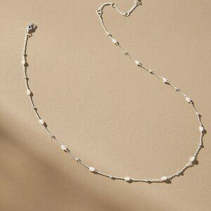 Anthropologie Mini Pearl Chain Necklace - Silver